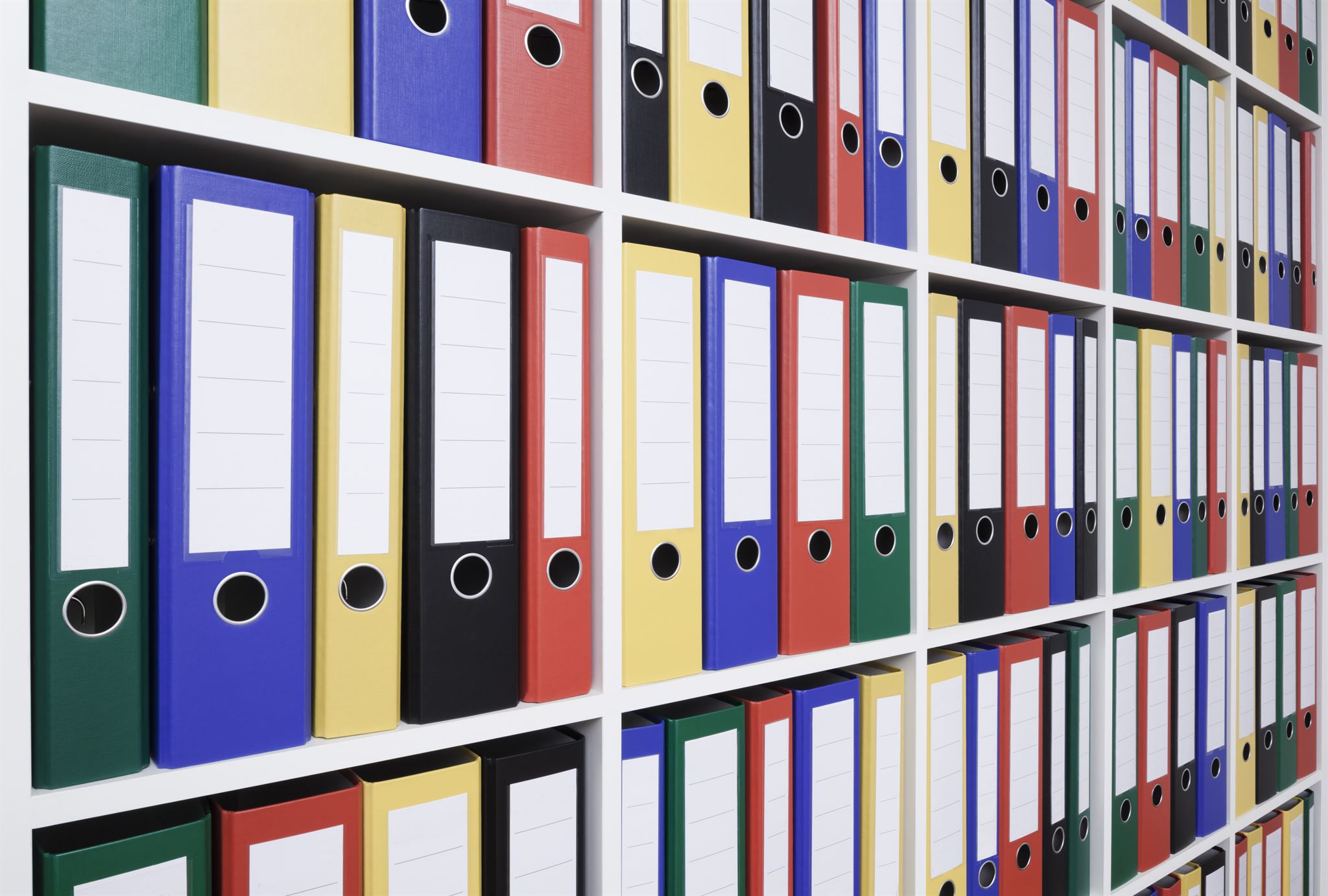 Document folders organized on shelf